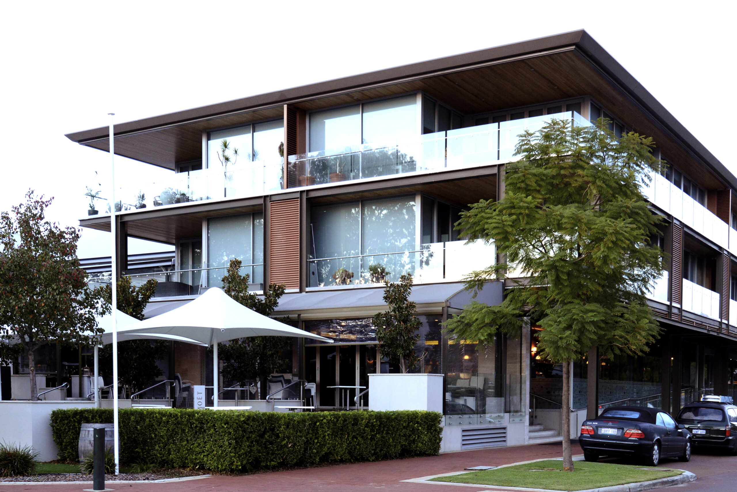 Skyspan umbrella installed at a Perth commercial venue
